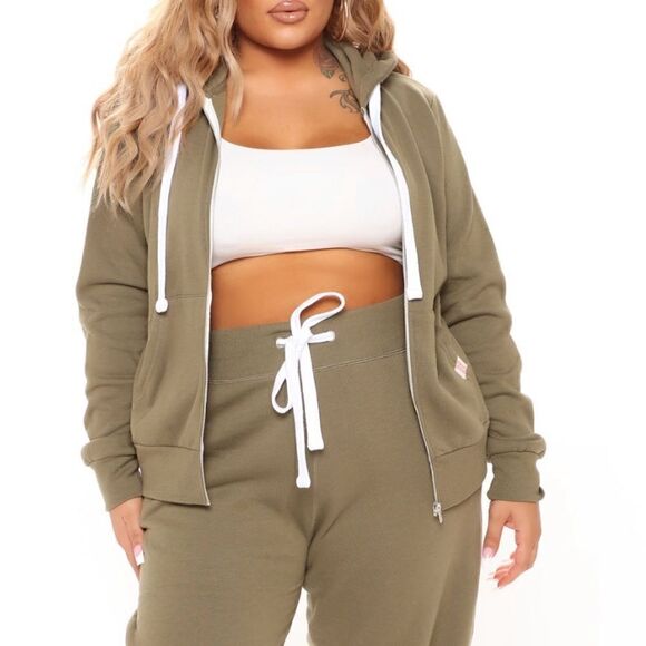 Fashion Nova Relaxed Vibe Zip Up Jacket Olive Green - Picture 2 of 3